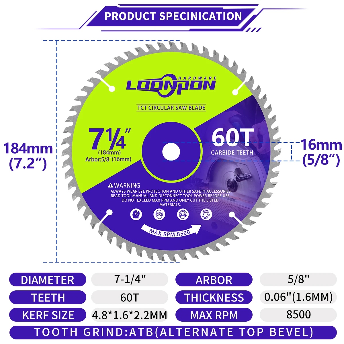 184mm TCT Carbide Saw Blade Woodworking Cutting Disc For Wood Thin Metal Plastic Workpieces DIY Table Saw Angle Grinder