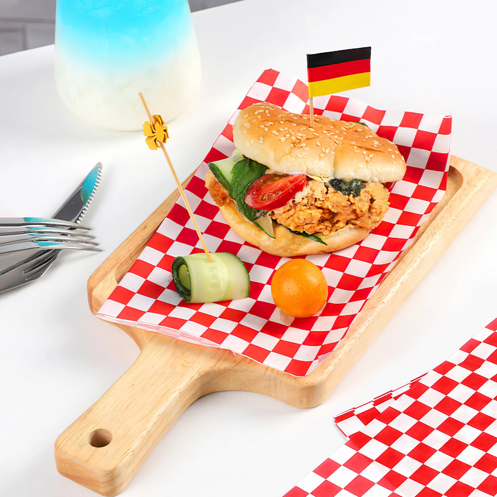 

24 Sheets 30x30cm Red Checkered Baking Paper Grease Proof Food Grade Wrap S wich Liner Wax Kitchen Supplies