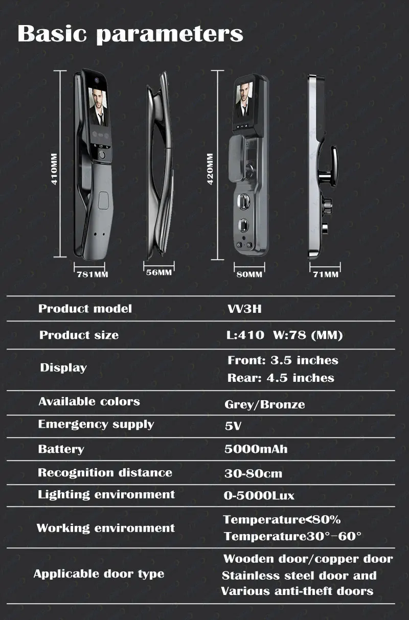 Wifi Dual screen citofono vocale e video schermo del campanello Smart Fingerprint Face Recognition Camera Smart Door Lock