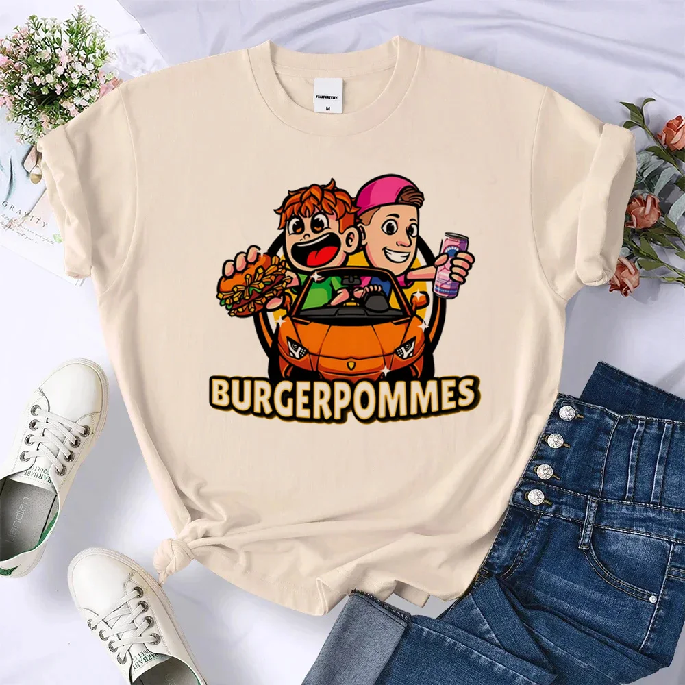 Paulberger Icrimax T shirt Boys girls kids Burgerpommes T-shirt Short sleeved Gradient color Tees Children Tops