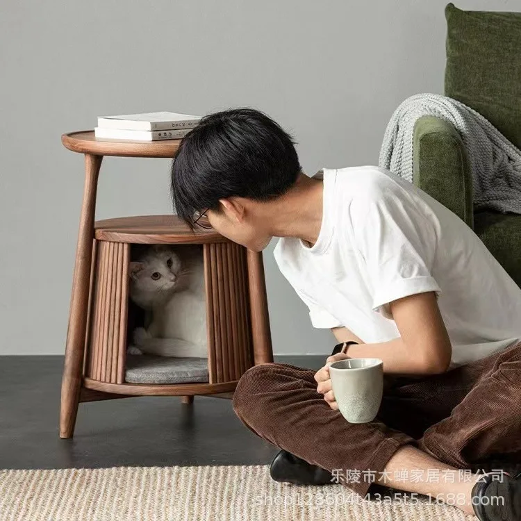 Solid wood small edge few black walnut sofa bedside round cat nest house