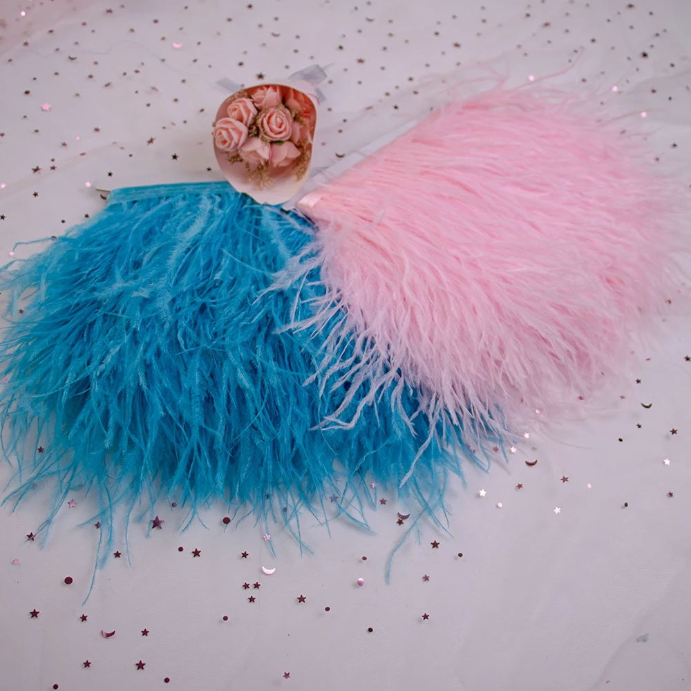 Colorful High Quality Ostrich Feather Decoration Fringe Fluffy Feather Ribbon Lace Party Dress Decoration Feather Decoration