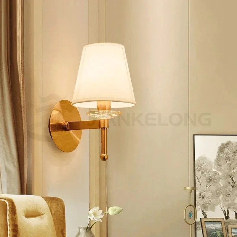 New European Style Copper Led Color Wall Lamp Bedroom Bedside Living Room TV Background  Light Simple Hotel Villa Decor Lighting