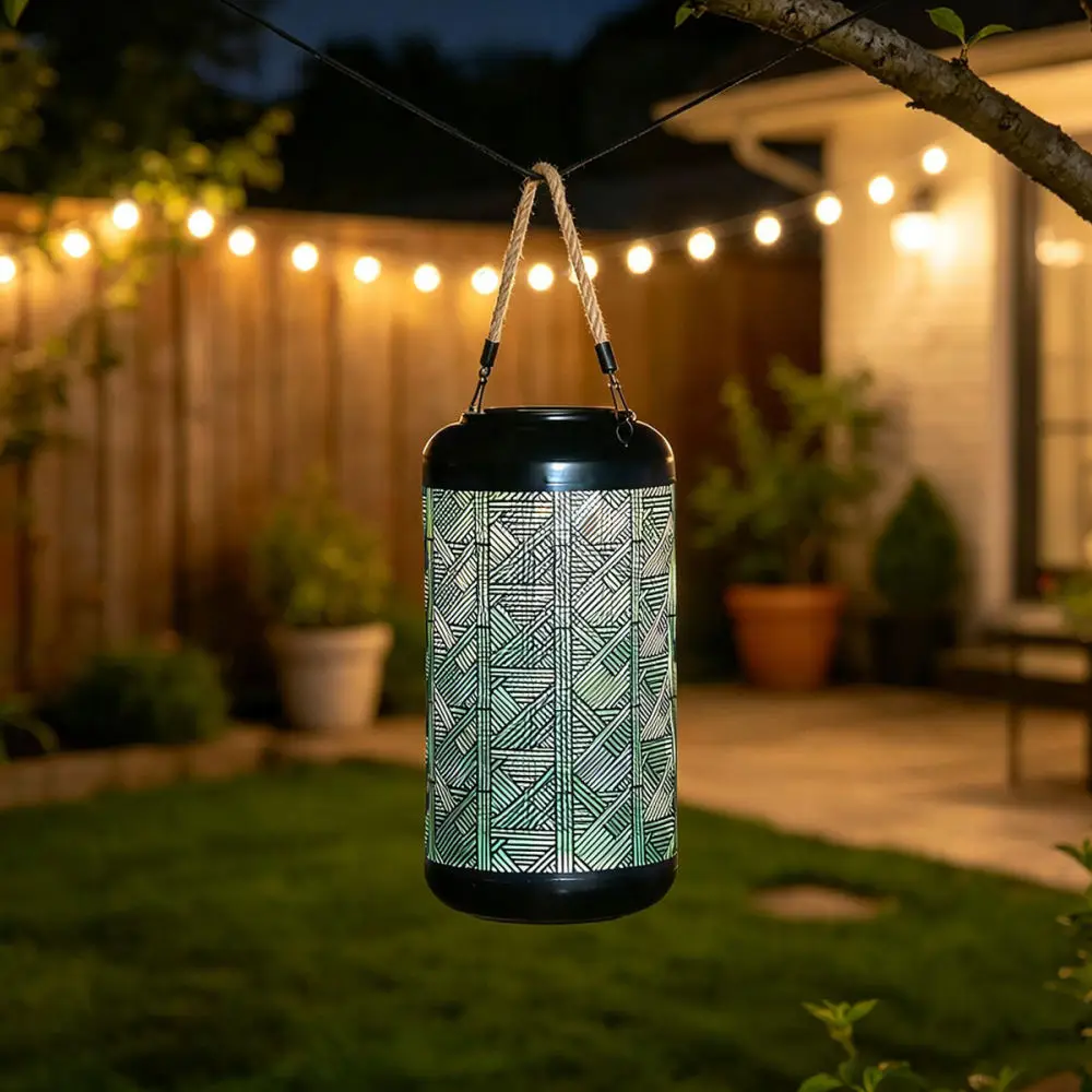 Metal Hollow Solar Light Blue Iron Art Decorative Lamp Outdoor Garden Yard Projection Lighting Waterproof Path Decor
