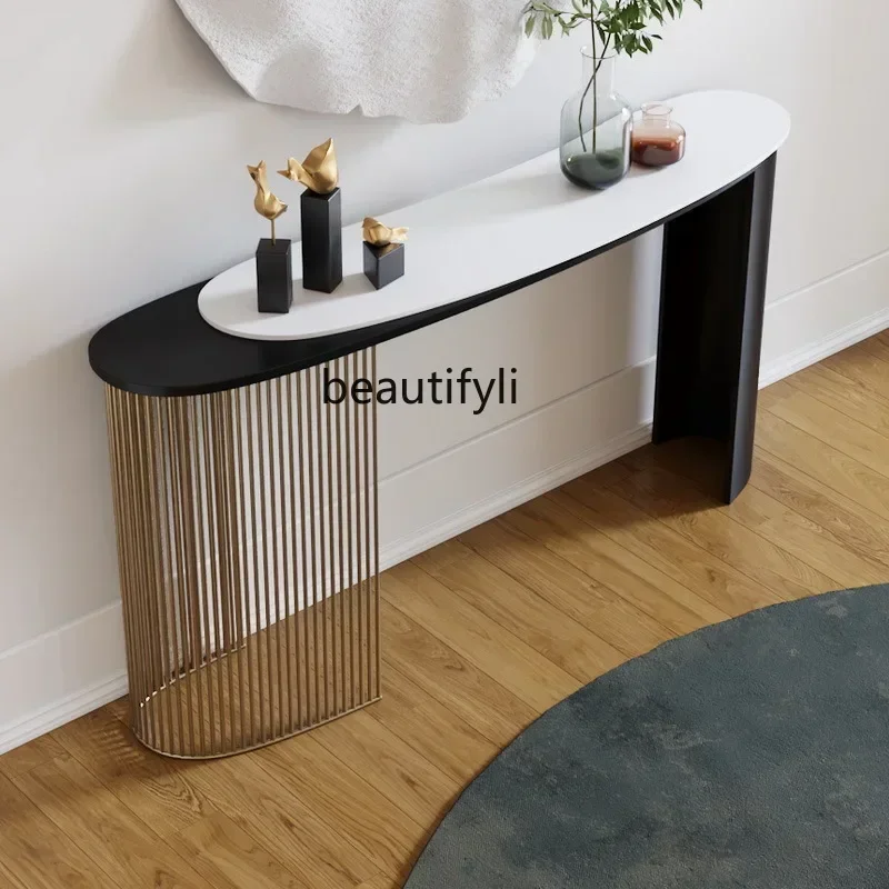 SS نمط جديد طاولة مدخل بلاطة الصخور الفاخرة الخفيفة أريكة الحائط الإيطالية الحديثة مرة أخرى عدد قليل من طاولات المدخل الممرات 7486 #3