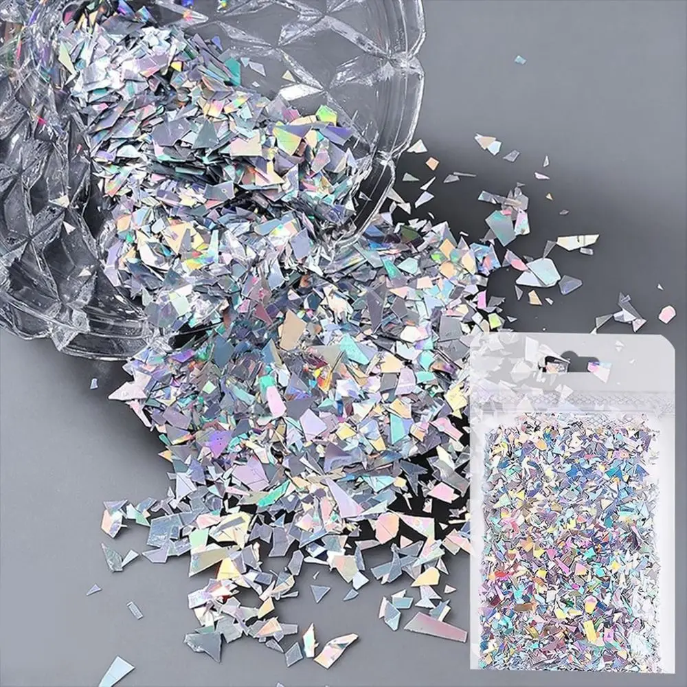 Aurora Nail Glitters Sparkly Sliver Iridescent Glitter Chunky Glitter Laser Silver Holographic Nail Art Supplies