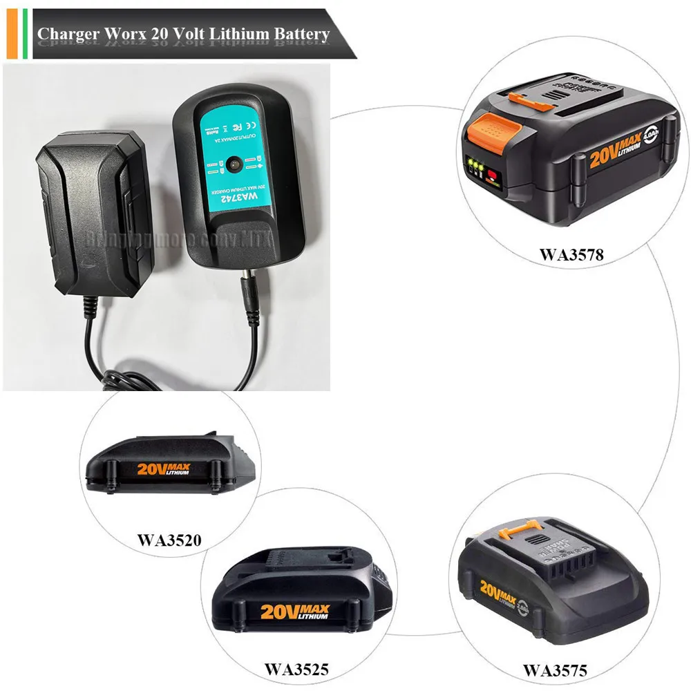 

2A EU Plug Charger for Worx WA3875 20V 18V Li-ion battery 2A charger for Worx WA3520 WA3525 WA3578 WA3575 WA3742 Safe charging