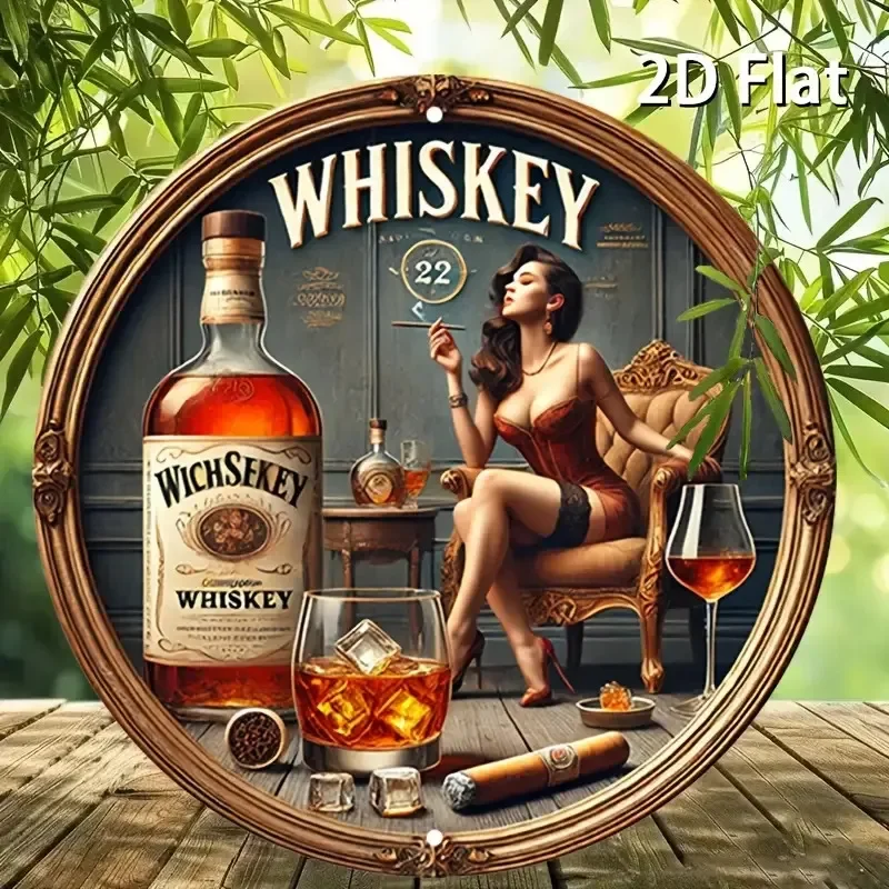 قطعة واحدة من علامة معدنية مستديرة ذات طابع ويسكي عتيق - تصميم شعار مستوحى من سيدة ويسكي وجيمس بوند، فن سكوتش وبوربون #4