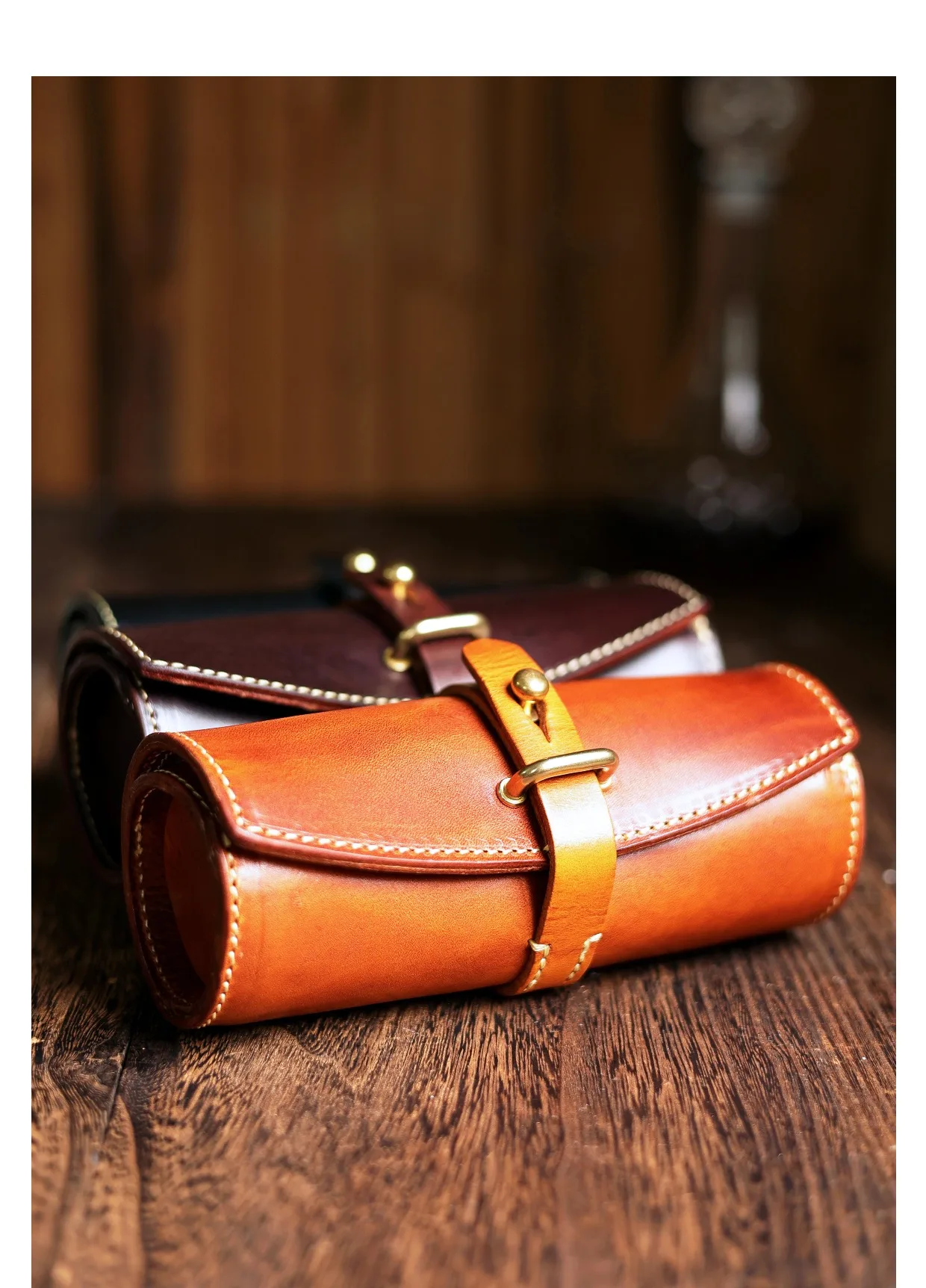 Organizers designers handmade vegetable tanned cowhide men's women's glasses bag vintage luxury genuine leather storage bag