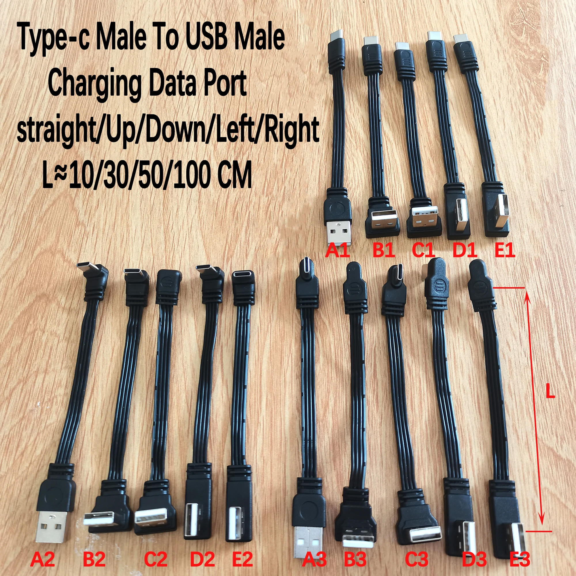 10CM30CM0.5M1M Flaches Flexibles Gerades & Auf- & Abwärts & Links & Rechts Angewinkeltes 90-Grad-USB-Stecker auf Typ-C-Stecker Lade- und Datenkabel – Detail 1