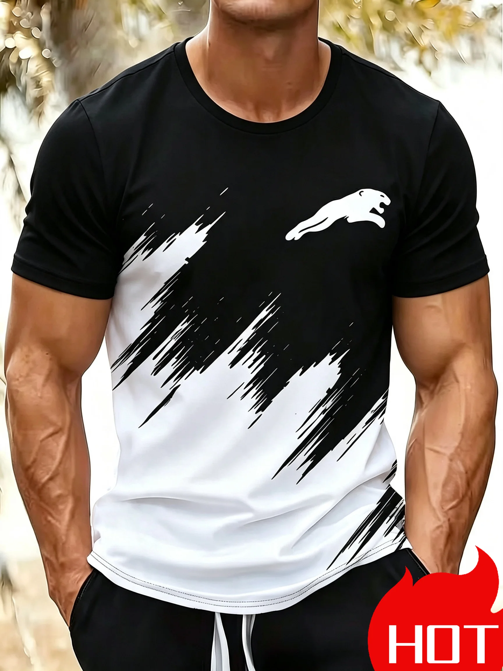 Fashion New Black and White Minimalism Printed Short Sleeve T-Shirt Top Summer Leisure Breathable Fitness Sports T Shirt for Man