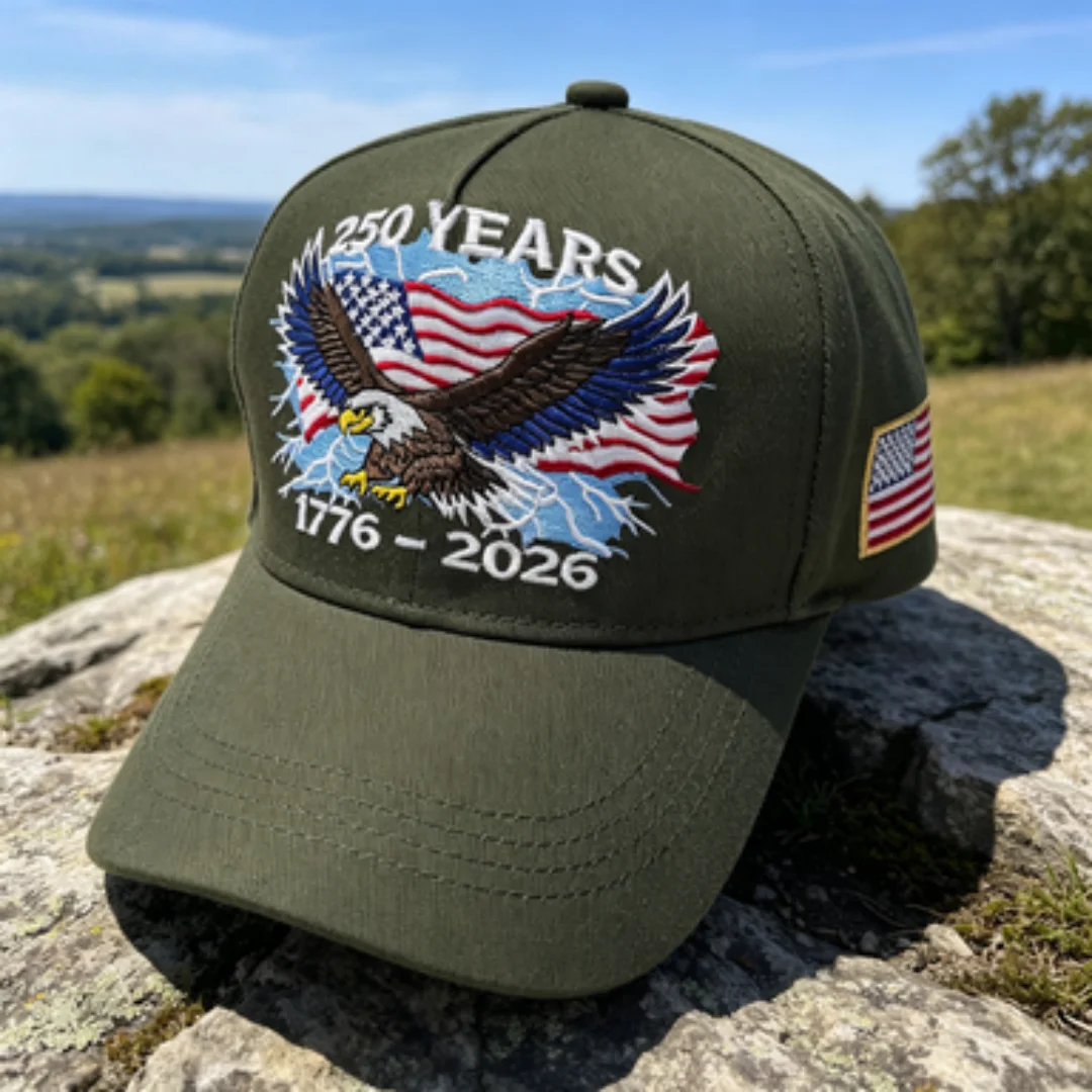 250th Anniversary Hat of the Founding of the United States - White-headed Eagle Baseball Cap with Embroidered American Flag