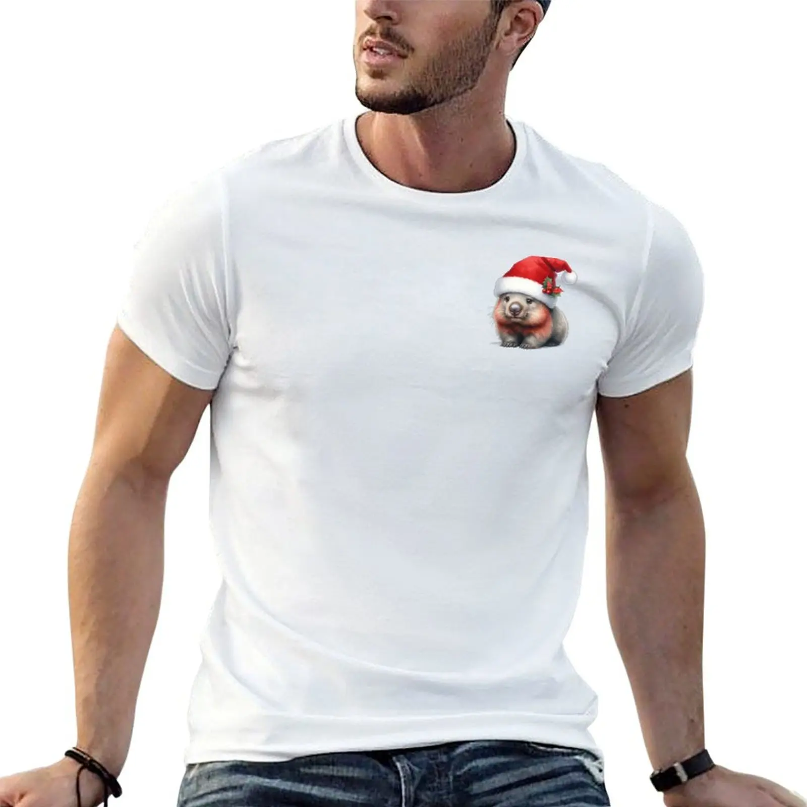 Wombat Santa T-Shirt Casual Soft Cotton Short Sleeve Tee