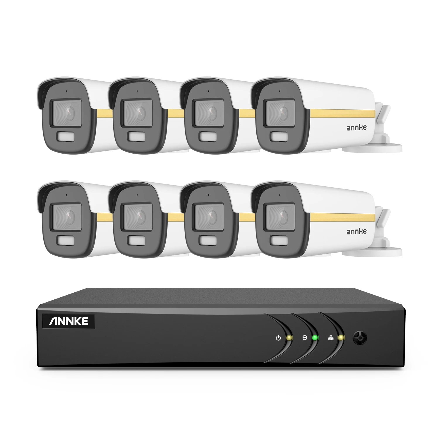 ANNKE 2MP AI Analog TVI ColorPro Fixed Bullet Built-in Mic 40m Night Vision CCTV Camera with 16 CH Digital Video Recorder