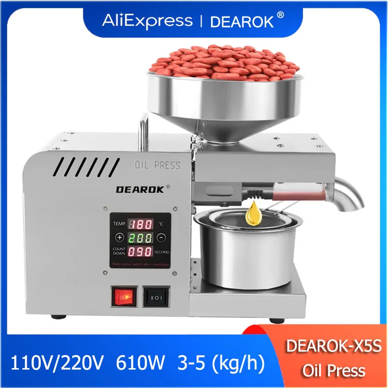 DEAROK-X5S Stainless Steel Oil Press Temperature-controlled Version of The Small Commercial Cold and Hot Press Home Oil Press