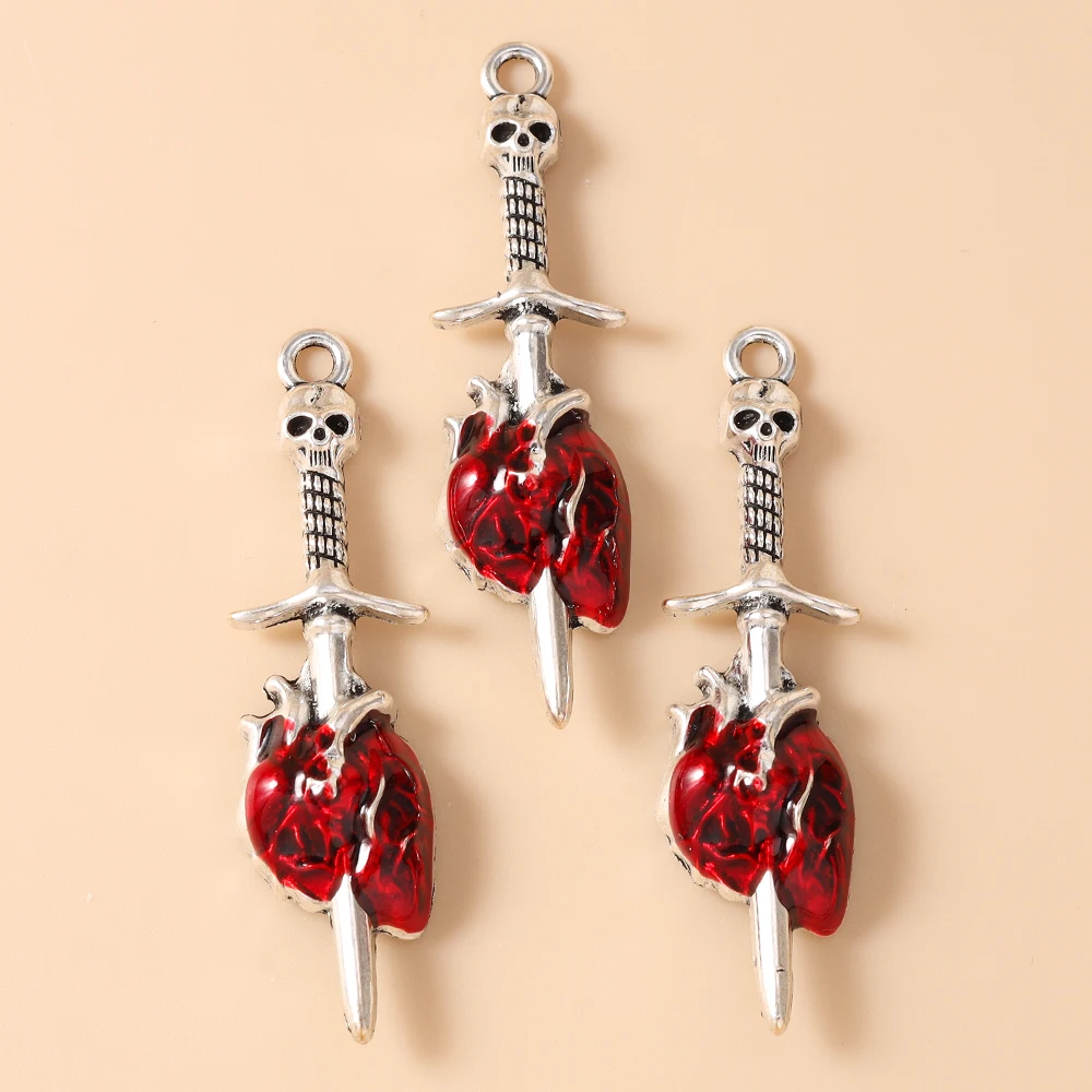 Leslie 10 Stück 13*49mm Modische Rote Heiliges Herz Schwert Anhänger Gotische Anhänger für die Herstellung von Handgemachtem DIY Schmuck Zubehör – Detail 5