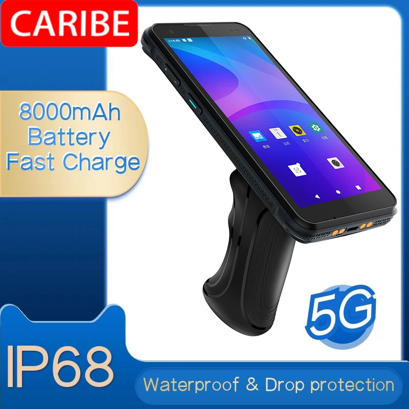 

CARIBE PL-60L IP68 Rugged Handheld Terminal Barcode Scanner Data Collector PDAs with Handle 8000mAh Battery