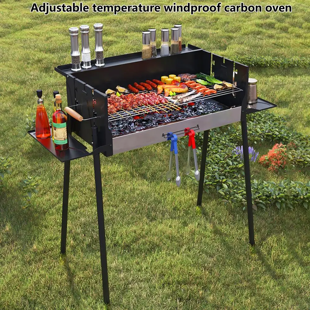 

Portable Outdoor Grill, Folding Camping Grill, 3-Level Temperature Control, Stainless Steel Windproof Grill