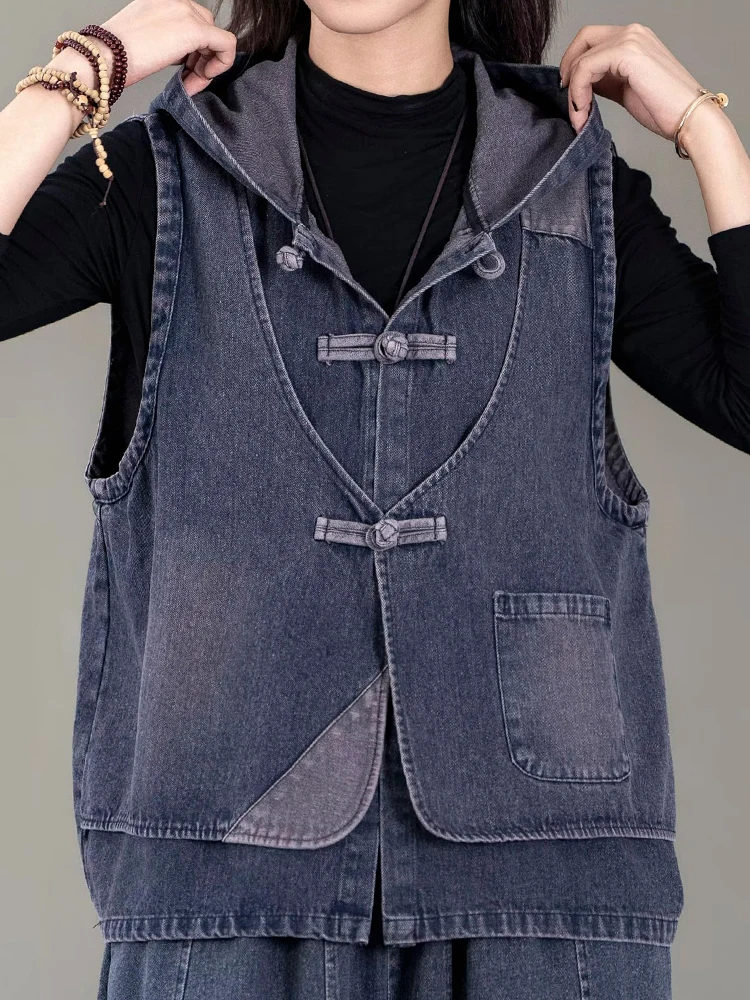 Max LuLu Fall Clothes Womens Chinese Vintage Classic Sleeveless Coats Leisure Loose Hooded Denim Vests Ladies Fashion Waistcoats