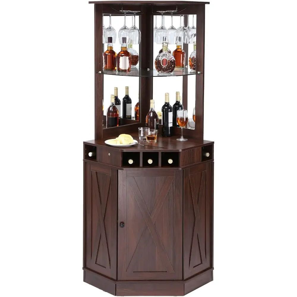 

Bar Cabinet, Wine Table, Liquor & Glasses, Sideboard Buffet Cabinet with Glass Holder, Freestanding Armhouse Wood Coffee Bar Cab