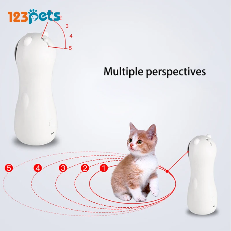 Juguete automático para gatos con láser, ciclo de 15 minutos encendido y 1.5 horas apagado, 2 modos, 5 patrones, 2 velocidades, motor silencioso, USB + batería AA