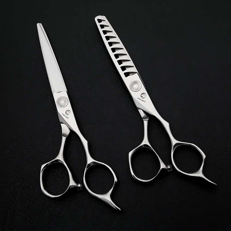 PROSEE PG-60 PG-610 6 Inch 440C Steel Hair Cutting & Fishbone Thinning Shears Silver Bright Black Laser Barber Hair Tools
