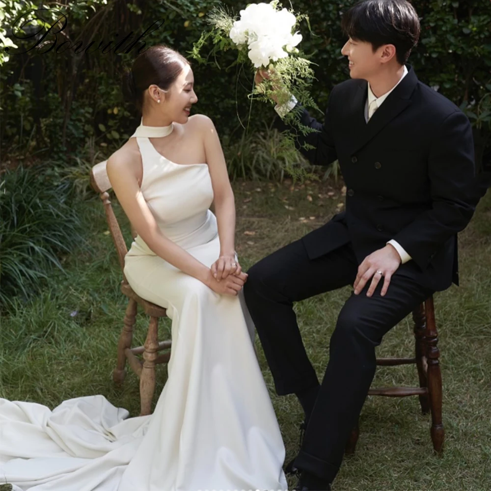 

Bowith Korean Wedding Dresses Halter Court Train Elegant Wedding Party Dresses Customized vestidos de novia ウエディングドレス