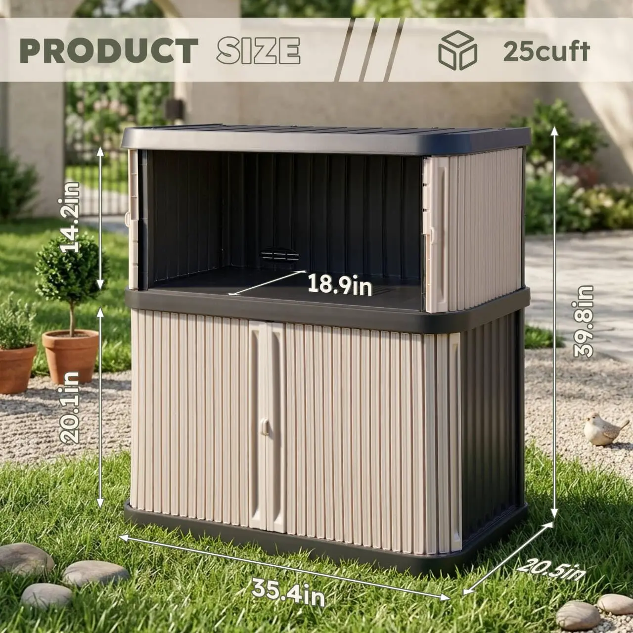 Outdoor Storage Shed 2-Tier Waterproof Lockable Plastic Cabinet with Floor for Garden Patio Backyard, Customized