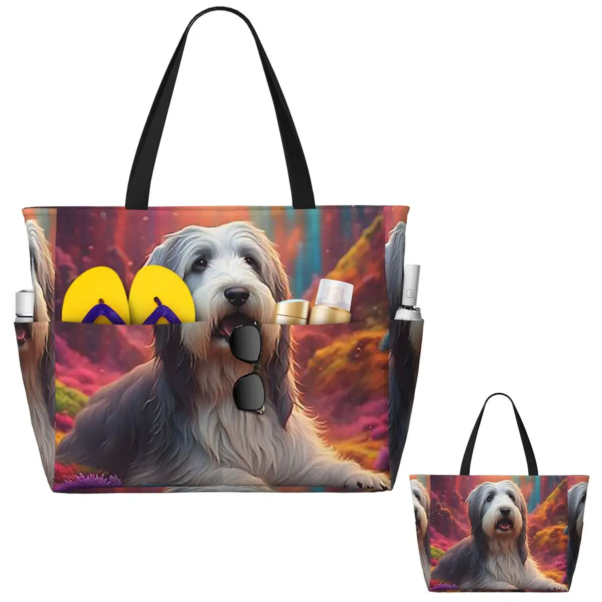

Бородатая собака-колли, красочная пляжная сумка-тоут с природой, спортивная сумка для спортзала, йоги, большая сумка-тоут, женская дорожная сумка, сумка для фитнеса