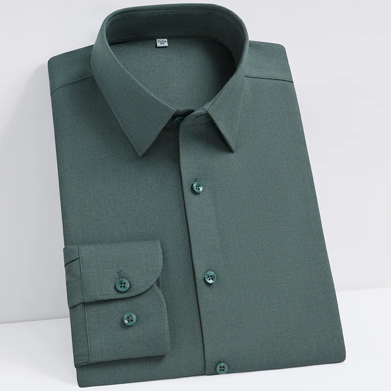 Men's Wool Shirt 2025 Long Sleeve Solid Color Business Casual Quality Autumn Shirts Comfortable Formal Office Wear