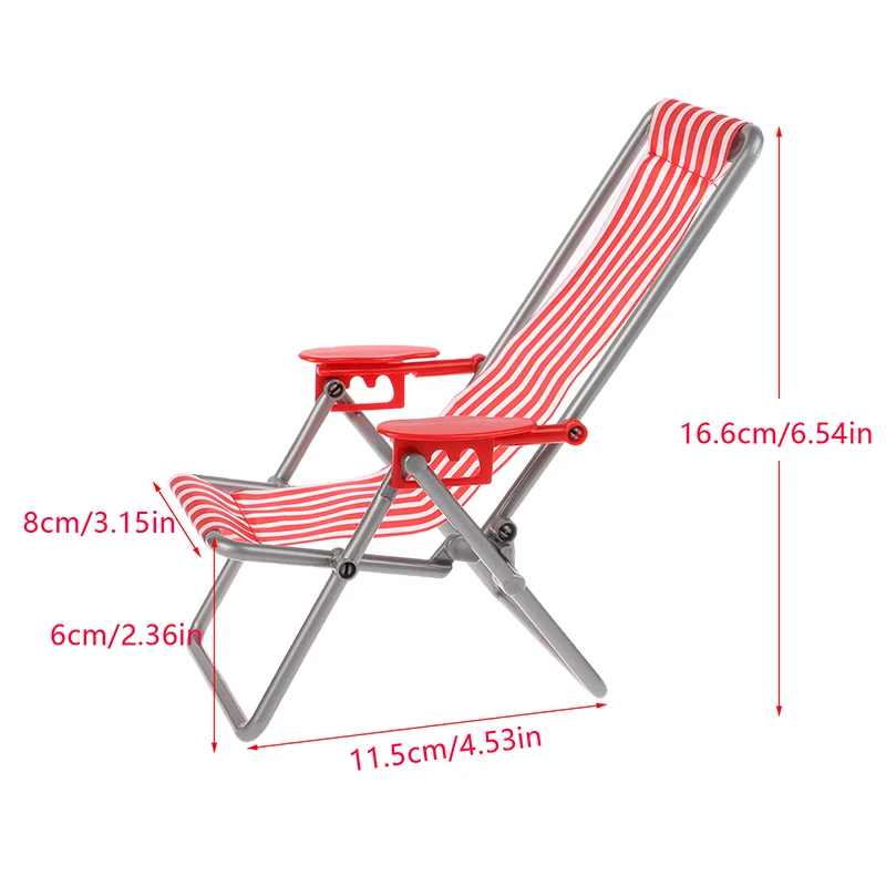 1/6 Dollhouse Mini Foldable Beach Chair Model Dollhouse Outdoor Casual Reclining Chair Dolls House Furniture Decoration