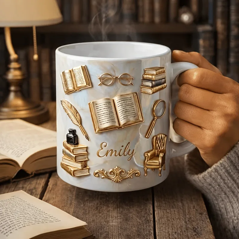Nieuwe keramische mok, een creatief cadeau met een 2D-afbeelding, geschikt als decoratie voor boeken, koffiemok of waterbeker.