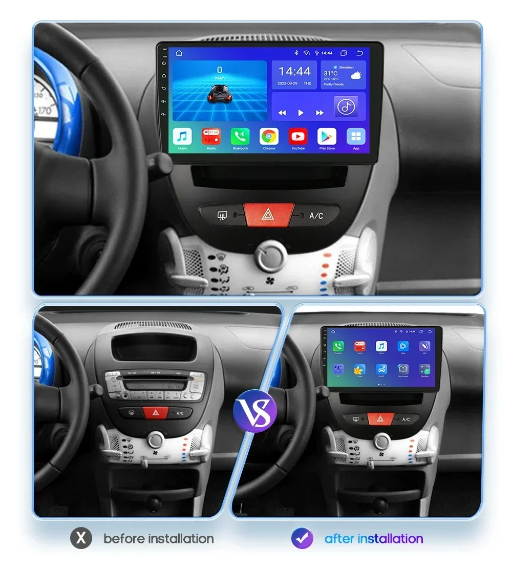 Android Car Radio Player for Toyota Aygo Peugeot 107 Citroen C1 2011 2005 - 2014 Car Stereo Multimedia GPS Screen Carplay 7862