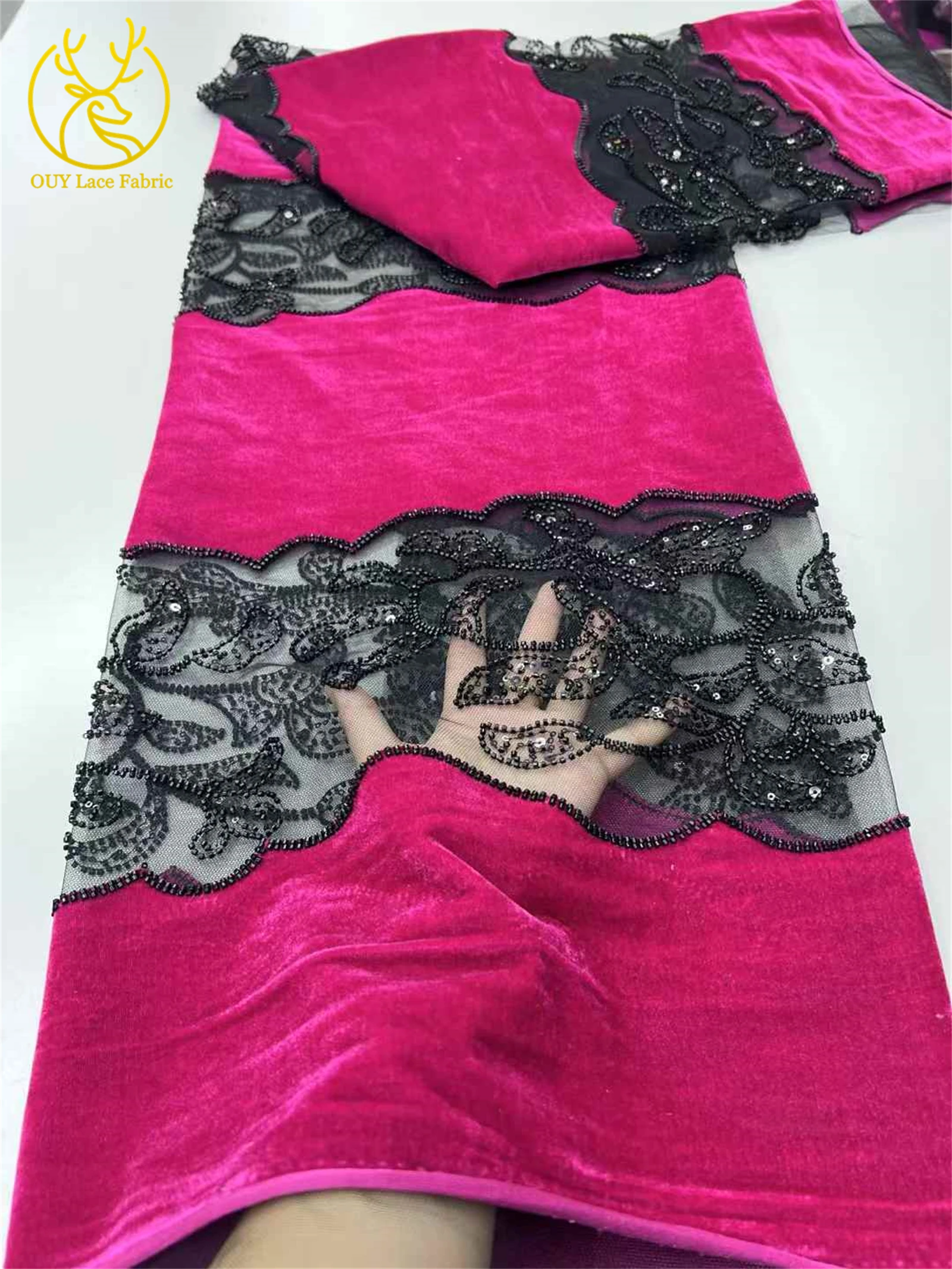 ベルベットチュールレース生地 2025 フランス高級スパンコールビーズメッシュ生地ドレスアフリカナイジェリア女性のイブニングドレスに適しています