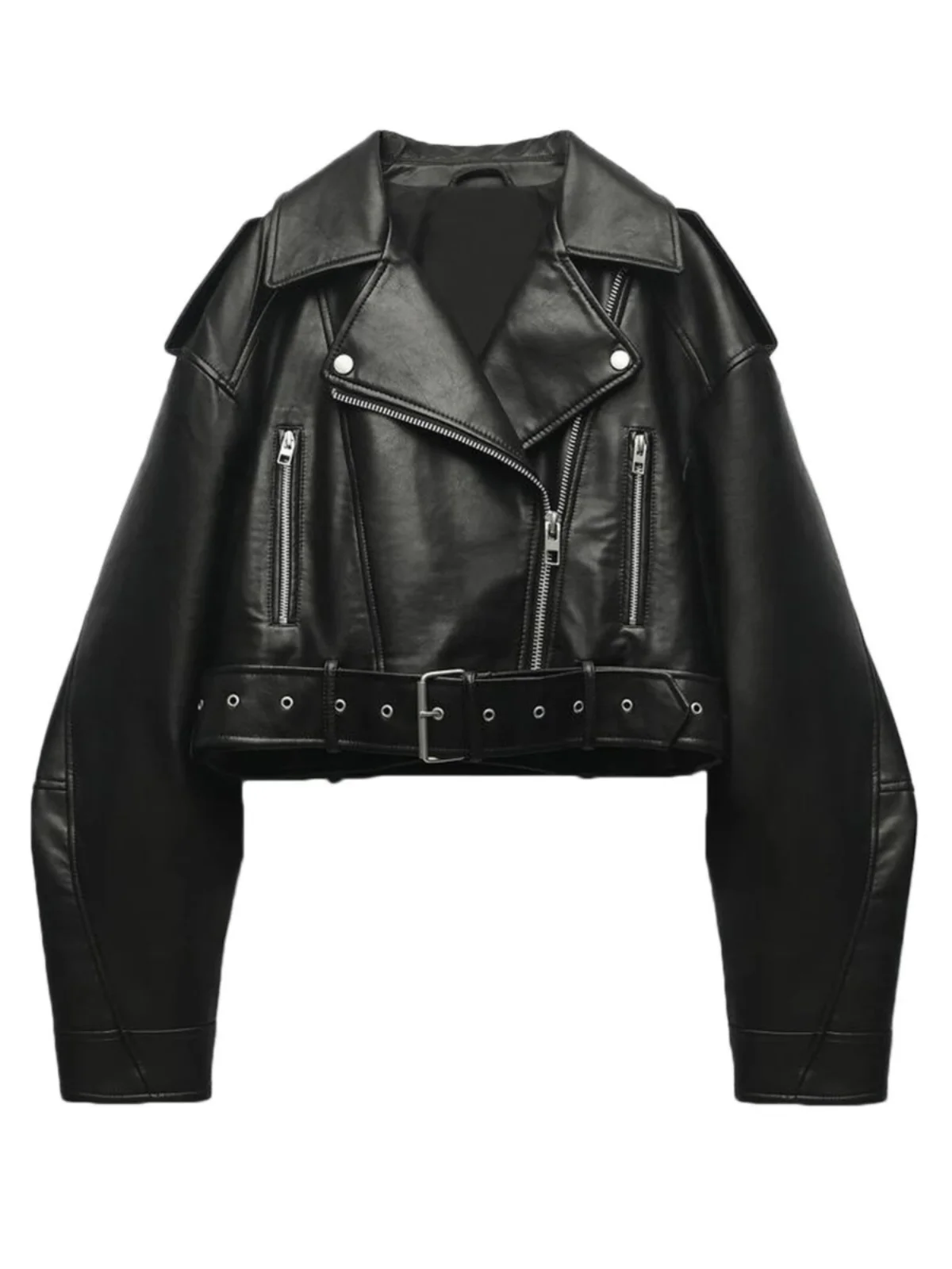 Street Sle-abrigo de motociclista con cuello y cremallera para mujer, ropa de abrigo holgada de cuero ort, Otoño e Invierno