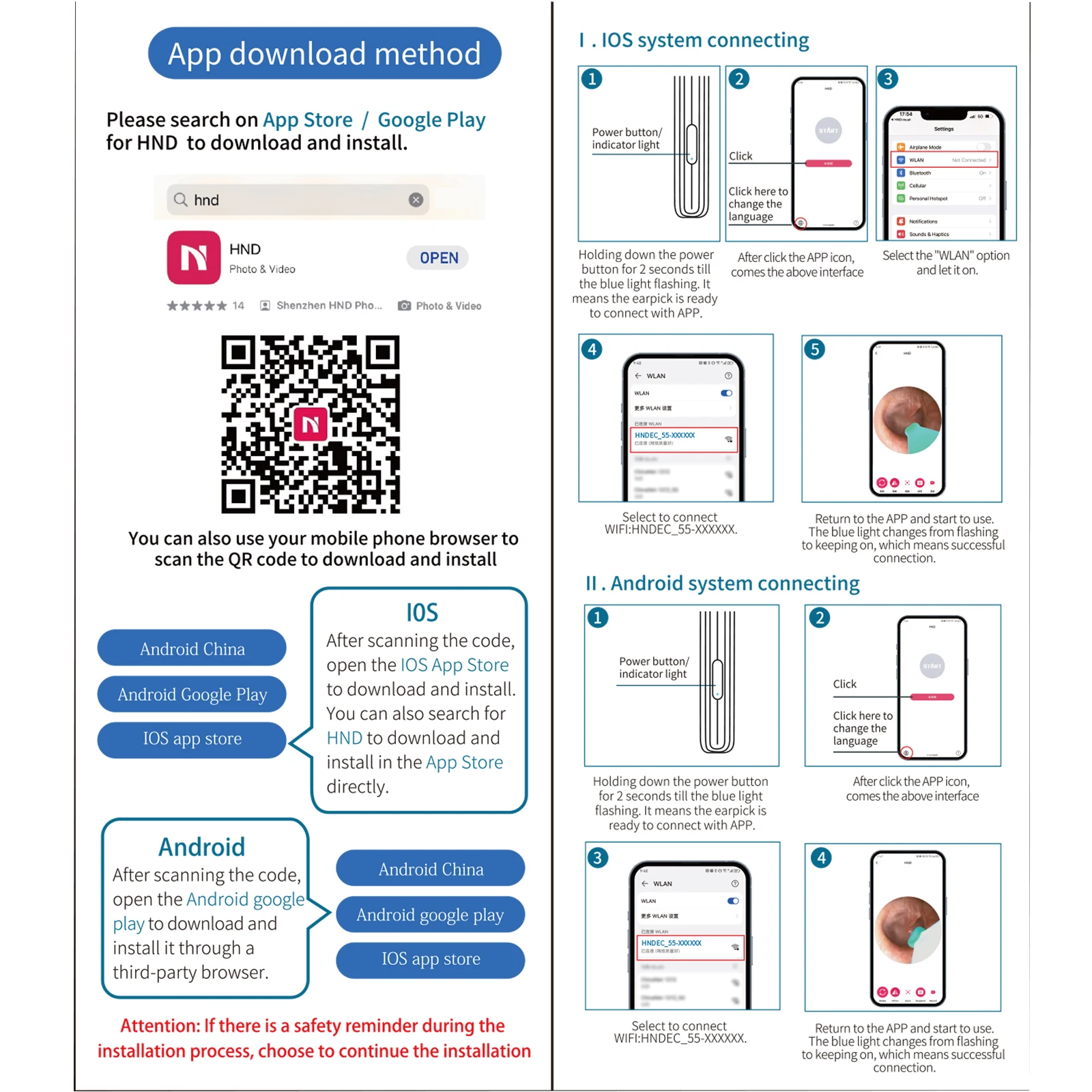 منظف أذن لاسلكي واي فاي مع كاميرا عالية الدقة LED منظار الأذن لإزالة شمع الأذن USB-C قابل لإعادة الشحن منتقي الأذن البصري الذكي وBorescope