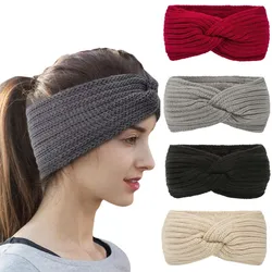 Hot Wool Knitted Cross Headband For Women Winter Wide Knitting Warm Hairbands Solid Color Elastic Sport Turban Bandage Bandanas