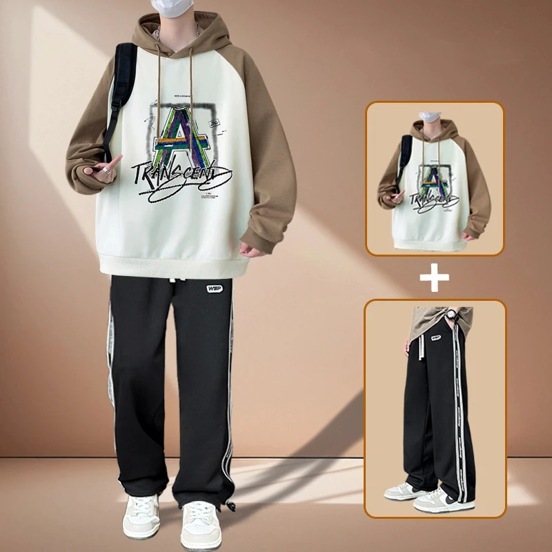 

Мужские комплекты спортивных костюмов высокого качества с капюшоном, повседневный спортивный костюм, весенне-осенняя модная уличная одежда, мужские комплекты спортивных костюмов с капюшоном