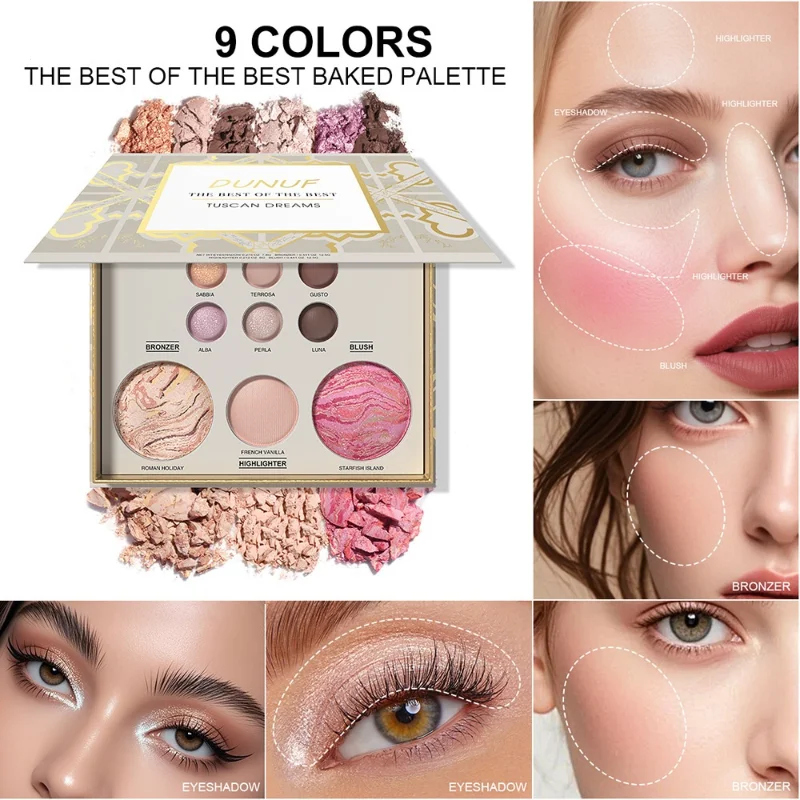 Multi-functional Portable Makeup Palette 9-color Eyeshadow Contour, Blush Highlighter All In One Palette Easy To Apply