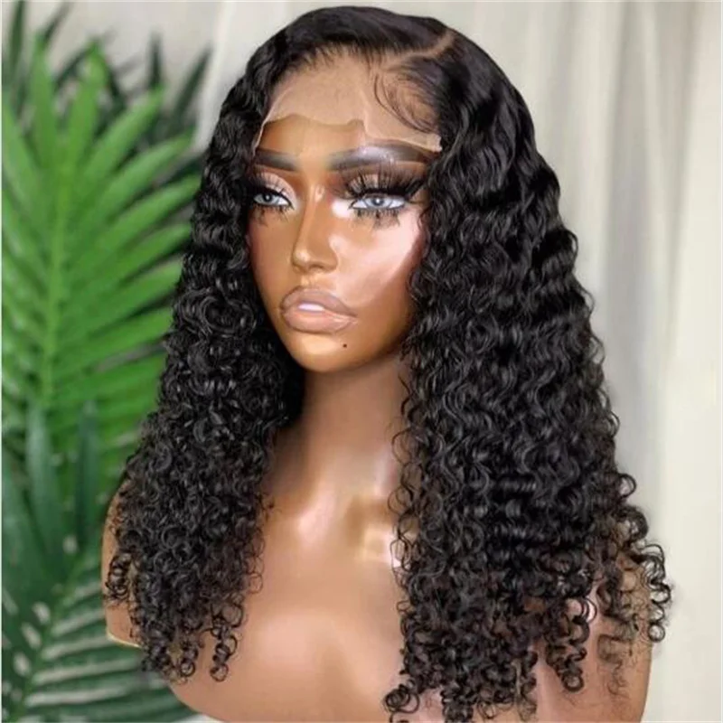 Long Natural Black Glueless 26Inch 180Density Kinky Curly Lace Front Wig For Women BabyHair Heat Resistant Preplucked Daily