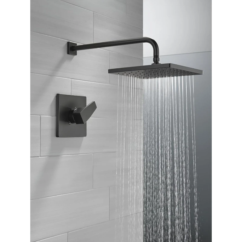 Faucet Modern Square Single-Function Shower Valve Trim Kit Black, Shower Faucet Set, Rainfall Shower Head