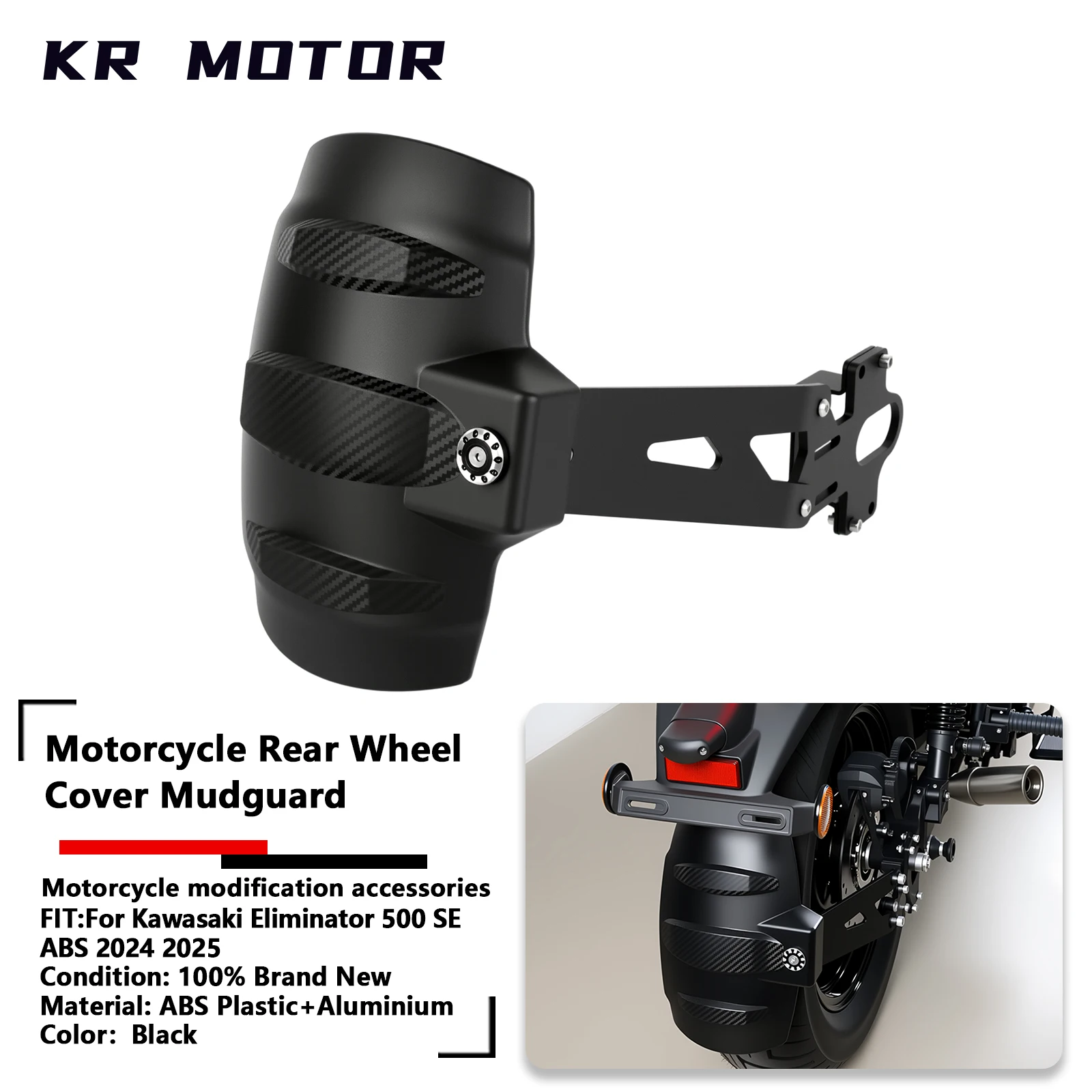 

Fit For Kawasaki Eliminator 500 SE ABS 2024 2025 Motorcycle Fender Rear Wheel Cover Mudguard Splash Guard Black ABS + Aluminium