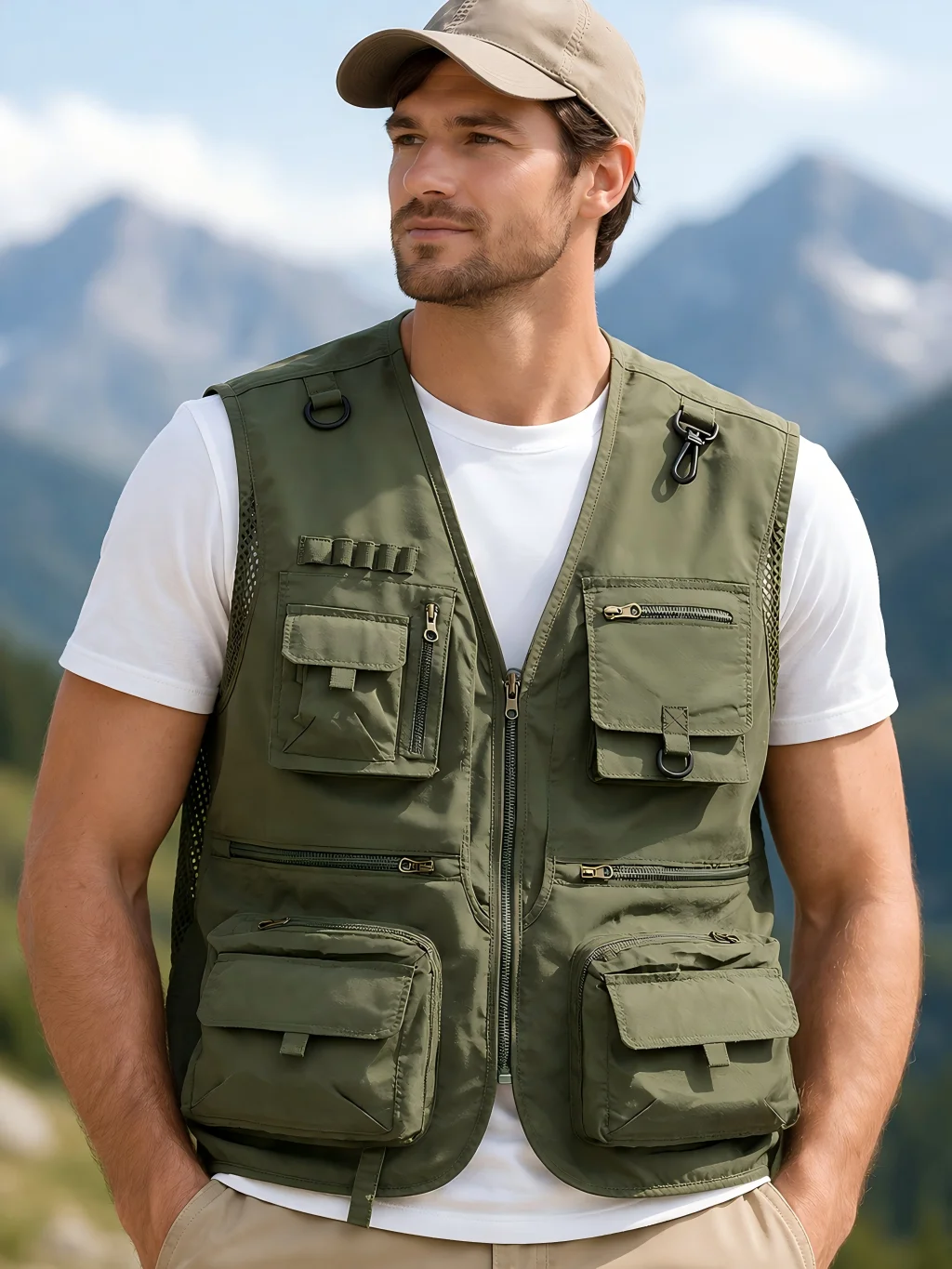 Men's Outdoor Utility Vest Multi Pocket Fishing Vest Breathable Loose Fit Spring Summer Sleeveless Work Jacket Waistcoat 2026