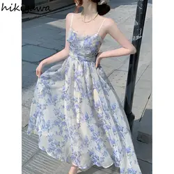 Print Summer Dress Women Beach Style Fashion Sweet Sling Robe Femme High Waist A-line Chiffon Maxi Dress 2024 Vestidos De Mujer