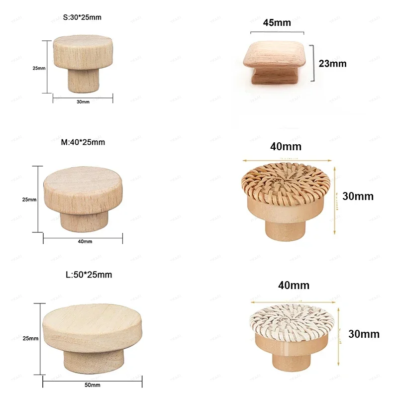 1-48pcs Wood Cabinet Pulls Nordic Round Wooden Cupboard Wardrobe Drawer Pulls DIY Natural Solid Closet Handles with Screws