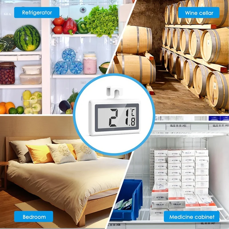 A95I-Fridge Freezer Thermometer, Digital Refrigerator Thermometer,With LCD Display, °C/°F Switch,For Kitchen,Home,Restaurants