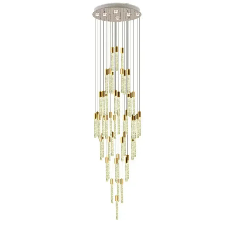 Modern LED Crystal Chandelier Long Staircase Light Fixture Luxury Hanging Lamp for Hotel Villa Bedroom Loft