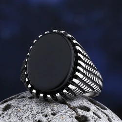 Trendy 316L Stainless Steel Gothic Accessories Black Gem Stone Ring  For Man Wome Punk Charm  Jewelry Couple&Wedding  Gift