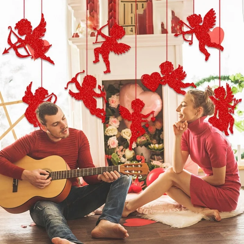 8pcs Valentine's Day Cupid Hanging Decoration Red Angel Decoration Tag Wedding Proposal Engagement Party Background Layout