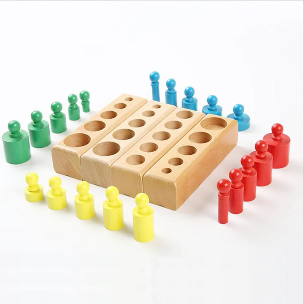 Set di 1 Cilindro con Manopola e Blocchi in Legno Montessori per l'Apprendimento del Colore e lo Sviluppo del Pensiero Creativo dei Bambini - Gioco Educativo per Genitori e Figli